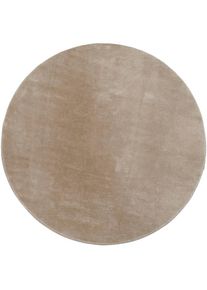 Paco Home, Teppich &raquo;Cadiz 630&laquo; rund 14 mm H&ouml;he Kurzflor, Uni-Farben, besonders weich, waschbar, Wohnzimmer, dunkelbeige, Polyester, 14 mm