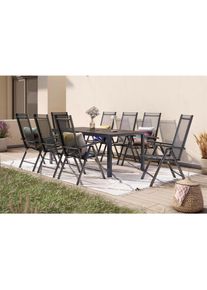 Ambia Garden Gartentischgruppe , Anthrazit, Schwarz , Metall, Kunststoff, Textil , rechteckig , Flachrohr , St&uuml;hle klappbar, R&uuml;ckenlehne mehrfach verstellbar , Gartenm&ouml;bel, Gartentische