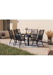 Ambia Garden Gartentischgruppe , Anthrazit, Schwarz , Metall, Kunststoff, Textil , rechteckig , Flachrohr , St&uuml;hle klappbar, R&uuml;ckenlehne mehrfach verstellbar , Gartenm&ouml;bel, Gartentisch