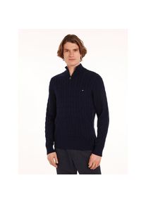 Tommy Hilfiger, Herren, Strickpullover &raquo;CLASSIC COTTON CABLE ZIP MOCK&laquo; mit modischem Zopfmuster, desert sky, 3XL, Troyer von Tommy Hilfiger