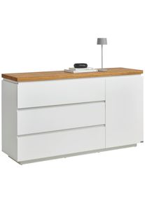 Novel Sideboard , Weiss, Eichefarben , Holz, Holzwerkstoff , Eiche , vollmassiv , 1 F&auml;cher , 3 Schublade(n) Schubladen , 145x82x42 cm , Bsci , Typenauswahl, stehend , Kleinm&ouml;bel, Kommoden, Sideboards