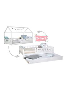 Mid.you Ausziehbett , Weiss , Holz , Kiefer,Kiefer , Schichtholz,massiv , 140x200 cm , Bettkasten, bodentiefer Einstieg , Baby- und Kinderm&ouml;bel, Kinder- & Jugendzimmer, Kinderbetten, Ausziehbetten