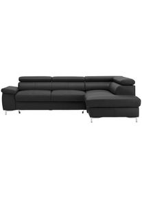 Stylife Ecksofa , Schwarz , Leder , Echtleder , Rindleder , Uni , Ottomane rechts, L-Form , 268x213 cm , Made in EU , Bettkasten erh&auml;ltlich, Lederauswahl, seitenverkehrt erh&auml;ltlich, Bettfunktion erh&auml;ltlich, Hocker erh&auml;ltlich , Wohnzimmer, Sofas & Couches, Wohnlandschaften, Ecksofas