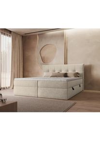 Boxxx Boxbett , Creme , Textil , Kiefer , massiv , H3 , 160x200 cm , Bettkasten, Matratze, gepolstertes Kopfteil, Stoffauswahl, Topper durchgehend, In verschiedenen Gr&ouml;ssen erh&auml;ltlich , Schlafzimmer, Betten, Doppelbetten