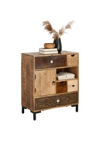 Landscape Kommode , Braun, Hellbraun , Metall , Mangoholz , vollmassiv , Holzoptik , 5 Schubladen , 70x80x35 cm , Kleinm&ouml;bel, Kommoden, Kommoden