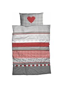 CASATEX, CASATEX Bettw&auml;sche &raquo;Herz-Karo&laquo; 2 Stk. niedlichem Herz-Karo Design, grau, rot, Biber, Obermaterial: 100% Baumwolle, 1 Stk.