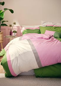 Parure de lit en coton m&eacute;lang&eacute; en rose135x200 cm, Couleur/Motif: rose/vert ray&eacute;, bonprix