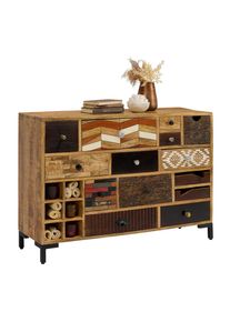 Landscape Kommode , Braun, Mehrfarbig, Naturfarben, Akaziefarben , Metall, Keramik , Akazie, Mangoholz , massiv , 14 Schublade(n) Schubladen , 115x80x35 cm , Typenauswahl, Beim&ouml;bel erh&auml;ltlich, stehend , Kleinm&ouml;bel, Kommoden, Kommoden