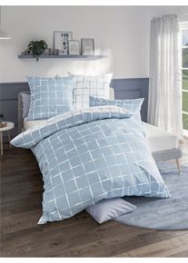 Dormisette Witt Wendebettw&auml;sche, bleu-ecru-bedruckt, Gr&ouml;&szlig;e 40x80/135x200 cm, 100% Baumwolle