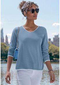 Vivance Witt Damen V-Ausschnitt-Pullover, blau-hellblau, Gr&ouml;&szlig;e 36/38, 55% Baumwolle, 45% Viskose
