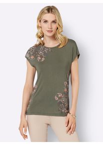 WITT Damen Rundhalsshirt mit Seitenschlitzen, khaki-papaya-bedruckt, Gr&ouml;&szlig;e 40, 95% Viskose, 5% Elasthan