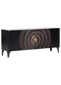 Ambia Home Sideboard , Schwarz, Goldfarben , Holz , Akazie , massiv , 3 F&auml;cher , 177x78x47 cm , Typenauswahl, stehend , Wohnzimmer, Wohnw&auml;nde, Wohnwand- Serien