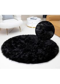 my home, my home &raquo;Dena, Hochflor Teppiche&laquo; rund 60 mm H&ouml;he Kunstfell, weich, Uni-Farben, Wohnzimmer, Schlafzimmer, Esszimmer, schwarz, Kunstfaser, 60 