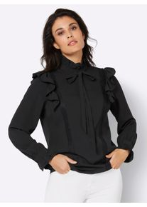 WITT Damen Cr&ecirc;pebluse mit R&uuml;schen am Stehkragen, schwarz, Gr&ouml;&szlig;e 36, 100% Polyester