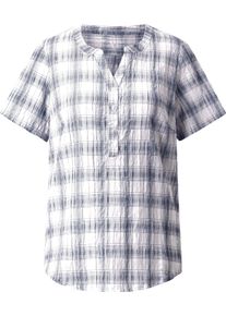 Damen Karobluse aus b&uuml;gelfreiem Seersucker marine-ecru-kariert