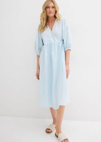 Wickelkleid aus Strukturmaterial in blau, Gr&ouml;sse 48, 100% Baumwolle, bonprix