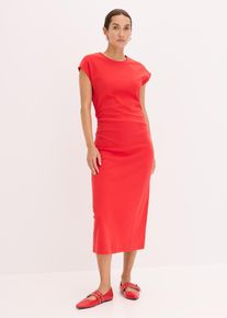Midikleid mit geraffter Taille in rot, Gr&ouml;sse 40/42 (M), 100% Baumwolle, bonprix
