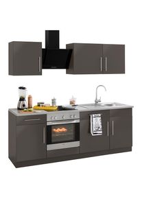 Wiho-K&uuml;chen Wiho K&uuml;chen, wiho K&uuml;chen K&uuml;chenzeile &raquo;Cali, TOPSELLER&laquo; ohne E-Ger&auml;te, Breite 220 cm, k&uuml;che: grau, korpus: anthrazit matt, arbeitsplatte: canvas grau, 