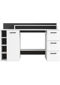 Goodproduct, GOODproduct Schreibtisch &raquo;Moid&laquo; mit Schubladen, Tastaturauszug und Monitorablage, Breite 140 cm, wei&szlig;, wei&szlig;, wei&szlig;, B/H/T: 140 cm x 74 cm 