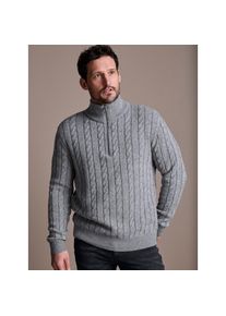 Lerros, Herren, Lerros Strickpullover &raquo;Troyer mit Zopfmuster - Klassik trifft Coolness&laquo;, platinum grau melange, XXL, Traditionelles Zopfmuster in 