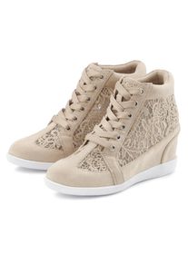 Lascana, Unisex, Lascana Sneaker &raquo;Freizeitschuh, Keilstiefelette, Stiefelette&laquo; mit innenliegendem Keilabsatz und Spitzendetails, beige, 40, Eleganter 