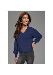 Laura Scott, Unisex, Chiffonbluse leicht transparent, mit h&uuml;ftbedeckender L&auml;nge, V-Ausschnitt, dunkelblau, 36, Langarmbluse mit h&uuml;ftbedeckender L&auml;nge