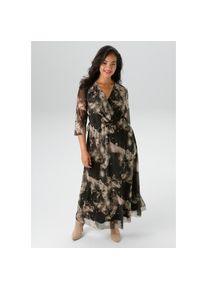 Aniston Plus, Unisex, Aniston PLUS Maxikleid In Mesh Qualit&auml;t, schwarz, beige, sanftes wei&szlig;, 54, N-Gr, Gef&uuml;ttertes Meshkleid