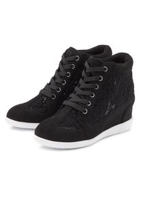 Lascana, Unisex, Lascana Sneaker &raquo;Freizeitschuh, Keilstiefelette, Stiefelette&laquo; mit innenliegendem Keilabsatz und Spitzendetails, schwarz, 41, 