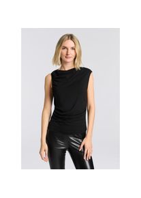 BOSS Orange, Unisex, BOSS Orange Shirttop &raquo;Enima Premium Unisexmode&laquo; mit Wasserfallkragen und gerafften Details, schwarz 001, XS, &Auml;rmelloses Oberteil 