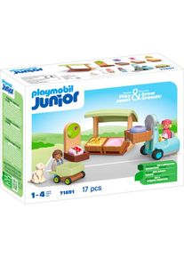 Playmobil, Konstruktions-Spielset &raquo;Bio-Marktstand & Gabelstapler (71691), JUNIOR&laquo; Made in Europe, bunt, Einheitsgr&ouml;&szlig;e, Konstruktions-Spielset