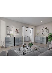 Germania, Germania Sideboard &raquo;Oakland&laquo; in 2 Breiten, Fronten und Oberboden mit Glasauflage, graphit, silbergrau, Glas, Holzwerkstoff, Sicherheitsglas 