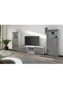 borchardt M&ouml;bel Borchardt M&ouml;bel, borchardt M&ouml;bel Wohnwand &raquo;Scala, Mediawand 3-teilig mit 2 Vitrinen und Lowboard&laquo;, wei&szlig; matt, graphit hochglanz