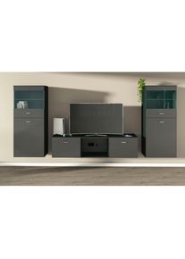 borchardt M&ouml;bel Borchardt M&ouml;bel, borchardt M&ouml;bel Wohnwand &raquo;Scala, moderne Mediawand mit Vitrinen und Lowboard&laquo; Komplett-Set, schwarz, graphit, Holzwerkstoff