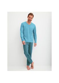 Calida, Unisex, Calida Schlafanzug &raquo;Relax Streamline 1&laquo; 2 tlg. mit praktischem V-Ausschnitt, retro blau, M (50), Langarm Unisex-Pyjama von Calida