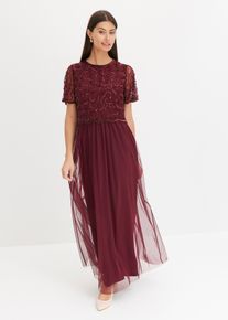 Maxikleid aus feinem T&uuml;ll mit Paillettenstickerei in rot, Gr&ouml;sse 54, bonprix