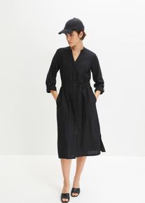 Kleid mit Taschen aus Leinen-Viskose-Mix in schwarz, Gr&ouml;sse 40, bonprix