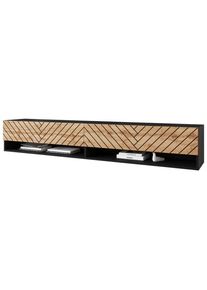 P & B Lowboard , Schwarz, Eiche Wotan , Holzwerkstoff , 2 F&auml;cher , kaltweiss , 180x30x31 cm , FSC , stehend, h&auml;ngend , Wohnzimmer, TV M&ouml;bel, Lowboards, Lowboards stehend