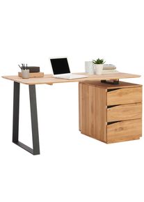 Linea Natura Schreibtisch , Wildeiche , Holz , Wildeiche , massiv , 3 Schublade(n) Schubladen , rechteckig , U-Form , 65x75x140 cm , B&uuml;rom&ouml;bel, Schreibtische, B&uuml;rotische