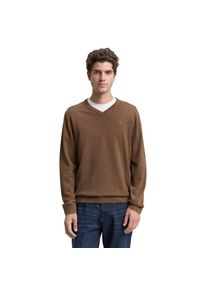 Tom Tailor, Herren, Tom Tailor V-Ausschnitt-Pullover mit kleiner Logo-Stickerei, schwarz taupe melange, XL, Pullover von Tom Tailor