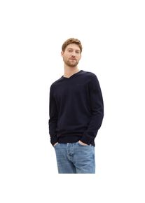 Tom Tailor, Herren, Tom Tailor V-Ausschnitt-Pullover mit kleiner Logo-Stickerei, knitted navy melange, M, Pullover von Tom Tailor
