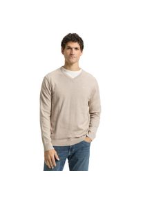 Tom Tailor, Herren, Tom Tailor V-Ausschnitt-Pullover mit kleiner Logo-Stickerei, cashew beige melange, XXL, Pullover von Tom Tailor