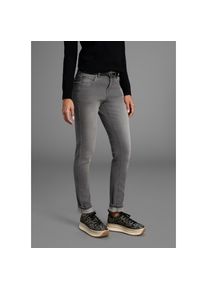 Arizona, Unisex, Slim-fit-Jeans &raquo;Bund mit seitlichem Gummizugeinsatz&laquo; schmale Passform, R&ouml;hrenjeans, Used-Waschung, hohe Leibh&ouml;he, grau used, 18, K + 