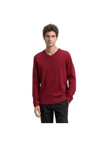 Tom Tailor, Herren, Tom Tailor V-Ausschnitt-Pullover mit kleiner Logo-Stickerei, schwarz samba rot melange, XL, Pullover von Tom Tailor