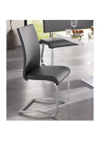 MCA furniture, MCA furniture Freischwinger &raquo;Arco&laquo; (Set) 2 Stk.Stuhl mit Echtlederbezug, belastbar bis 130 Kg, grau, edelstahl geb&uuml;rstet, Leder, B/H/T: