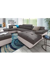 COTTA, COTTA Wohnlandschaft &raquo;Speedway U-Form&laquo; mit Kopfteilverstellung, wahlweise mit Bettfunktion & Bettkasten, sand, schoko, Kunstleder SOFTLUX / 