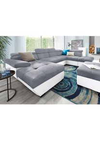 COTTA, COTTA Wohnlandschaft &raquo;Speedway U-Form&laquo; mit Kopfteilverstellung, wahlweise mit Bettfunktion & Bettkasten, wei&szlig;, grau, Kunstleder SOFTLUX / Luxus