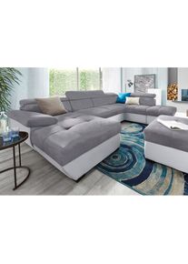 COTTA, COTTA Wohnlandschaft &raquo;Speedway U-Form&laquo; mit Kopfteilverstellung, wahlweise mit Bettfunktion & Bettkasten, hellgrau, dunkelgrau, Kunstleder 