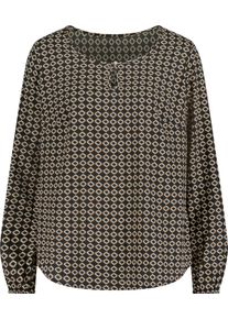 Damen Schlupf-Bluse mit elastischen &Auml;rmelb&uuml;ndchen schwarz-camel-bedruckt