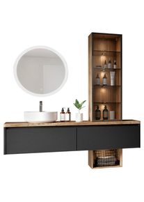 Celina Home Badezimmer , Braun, Schwarz, Weiss , Glas, Holzwerkstoff , 2 Schubladen , 185.2 cm , Blauer Engel, Pefc, Goldenes M, DIN EN ISO 14001, DIN EN ISO 50001, DIN EN ISO 9001 , h&auml;ngend, individuell planbar, planbar nach Mass, Zusatzausstattung erh&auml;ltlich, erweiterbar, Typenvielfalt , Badezimmer, Badm&ouml;belsets & -serien, Badm&ouml;belsets
