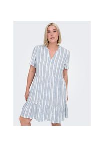 Only Carmakoma, Unisex, Only CARMAKOMA Minikleid &raquo;CARTIRI-CARO S/S V-NECK LIN DRESS TLR&laquo; Sommerkleid, coronet blau stripes:hellwei&szlig;, 48, N-Gr, Perfekt